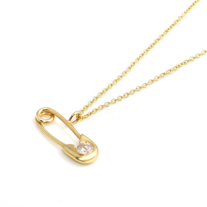Diamond Safety Pin Necklace Gold Diamond Safety Pin Mini Safety Pin Necklace