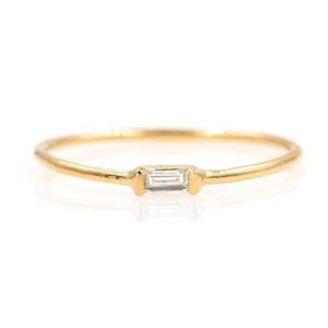 14k Baguette Diamond Ring, 14k Solid Gold Stackable Diamond Ring, Baguette Ring, Minimalist Ring