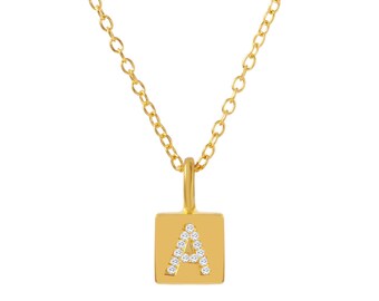 14k Cube Name Necklace, Custom Cube Necklace, CZ Initial Charm Necklace, Personalized Cube Necklace, Personalized Initial Cube Necklace