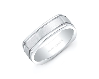 Square Matte Brush Finish Wedding Band. 6mm