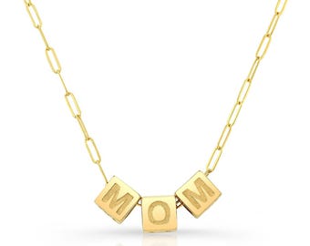 14k Gold MOM Cube Necklace