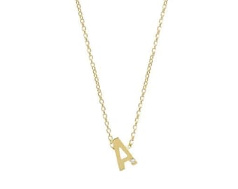 Mini Letter Necklace, Mini Initial Necklace, Personalized Necklace, Gold Initial Necklace, Diamond Initial