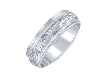 Paisley Etched Design Wedding Band. 7mm