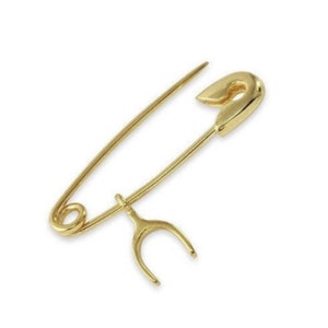 14k Yellow Gold Safety Earring Pin, Safety Pin Earring, Wishbone Charm Safety Pin Earring, Charm Safety Pin Earring