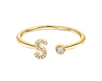 14k Stackable Letter Ring, Gold Initial Ring, Personalized Diamond Ring, Stackable Personalized Diamond Ring, Letter Ring, Initials