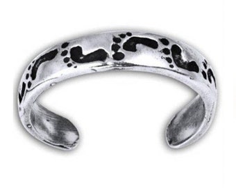 Footprints Sterling Silver Toe Ring, Footprints Midi Ring, Footprints Silver Ear Cuff, Footprints Adjustable Silver Ring, Footprints Ring