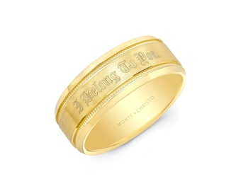 14K Gold "I Belong To You" Milgrain Edging Wedding Band 7mm