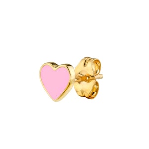 14k Enamel Heart Stud Earrings, Mini Heart Enamel Studs, Enamel Heart Studs, Mini Heart Studs, Mini Stud Earrings Gold for Valentines Day