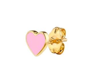 14k Enamel Heart Stud Earrings, Mini Heart Enamel Studs, Enamel Heart Studs, Mini Heart Studs, Mini Stud Earrings Gold for Valentines Day
