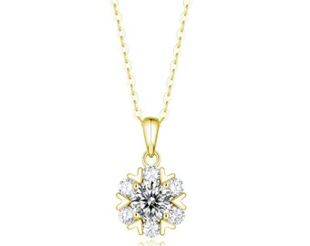 14K Gold Vermeil Snowflake Gemstone Pendant | 1-2ct Moissanite