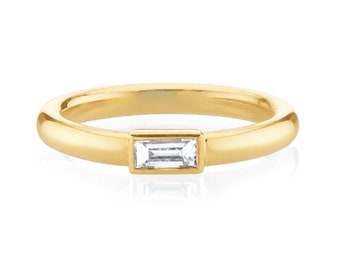 14K Gold Baguette Diamond Ring, Gold Baguette Ring, Baguette Engagement Ring, Baguette Diamond Band, Baguette Ring, Emerald Cut Diamond