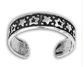 Stars Sterling Silver Toe Ring, Midi Ring, Star Adjustable Ring, Silver Star Toe Ring
