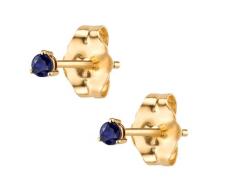 14K Gold Blue Sapphire Stud Earrings, Blue Sapphire Studs, Sapphire Simple Stud Earrings, Sapphire Studs