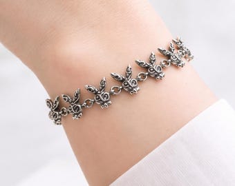 Solid 925 Sterling Silver Gothic Style LA Bunny Charm Bracelet
