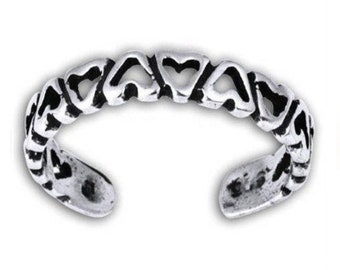 Gorgeous Hearts Link Sterling Silver Toe Ring, Hearts Link Toe Ring, Heart Links Adjustable Ring, Heart Adjustable Midi Ring Silver