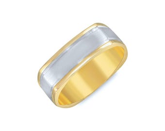Wide Square Two Tone Wedding Band. 7mm