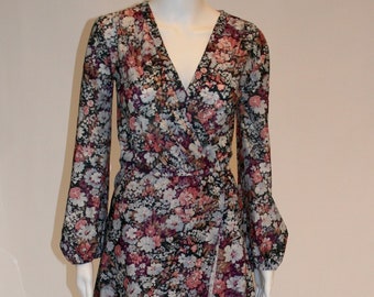 Vintage 80s J.J. Petites Wrap Style Floral Dress