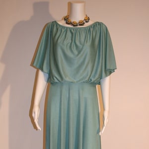 Classic Vintage 70&#39;s Aqua Jersey Polyester Maxi Dress