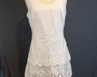 Vintage 1970s Eyelet Tennis Dress with Embroidered Racquets