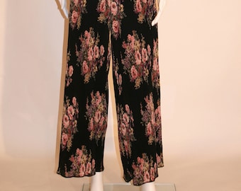 Pantalón de pierna ancha floral plisado vintage