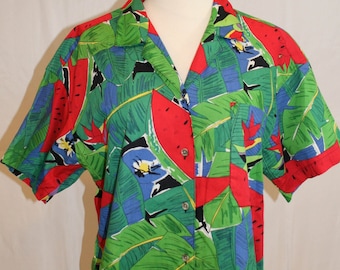 Vintage 1980s Sakura Sport Brand Tropical Pattern Shirt