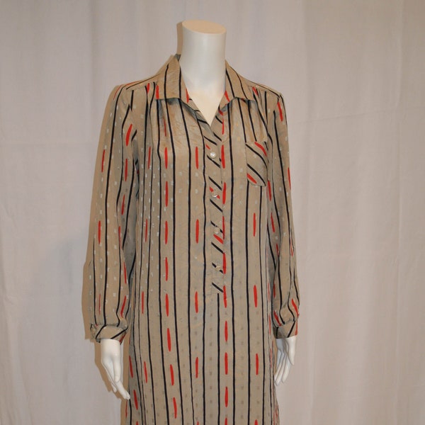 Vintage 1970s Shirtwaist Naby and Red Graphic Pattern