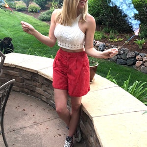Vintage Red and White Striped Cotton Shorts by Lizsport