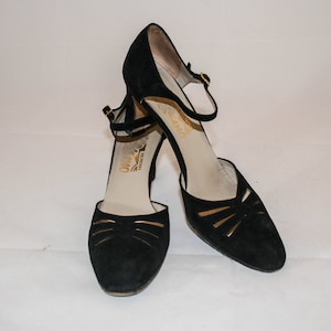 Classic Black Suede Vintage Ferragamo Ankle Strap High Heel Shoe