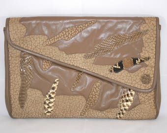 Vintage 80s Textured Leather and Snakeskin Handbag