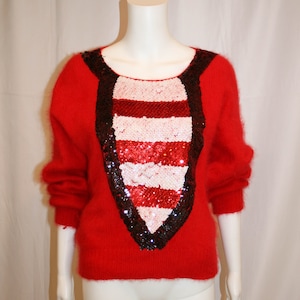 Vintage Christmas Sequin Red Santa Sweater by Paavia