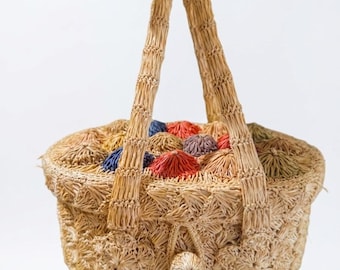 Vintage 1950’s 1960’s Woven Raffia Straw Oval Box Purse Handbag
