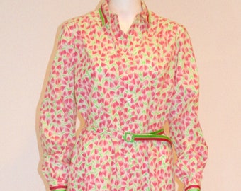 Vintage 70s Pink and Green Classic Shirtwaist Dress