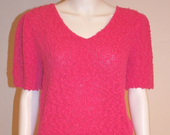 Vintage Hot Pink Short Sleeve Sweater, Vintage Sweaters, Vintage Clothing
