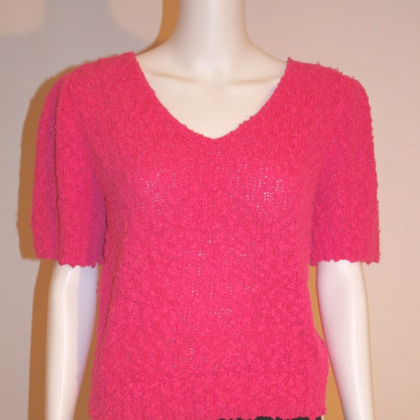 Vintage Hot Pink Short Sleeve Sweater, Vintage Sweaters, Vintage Clothing