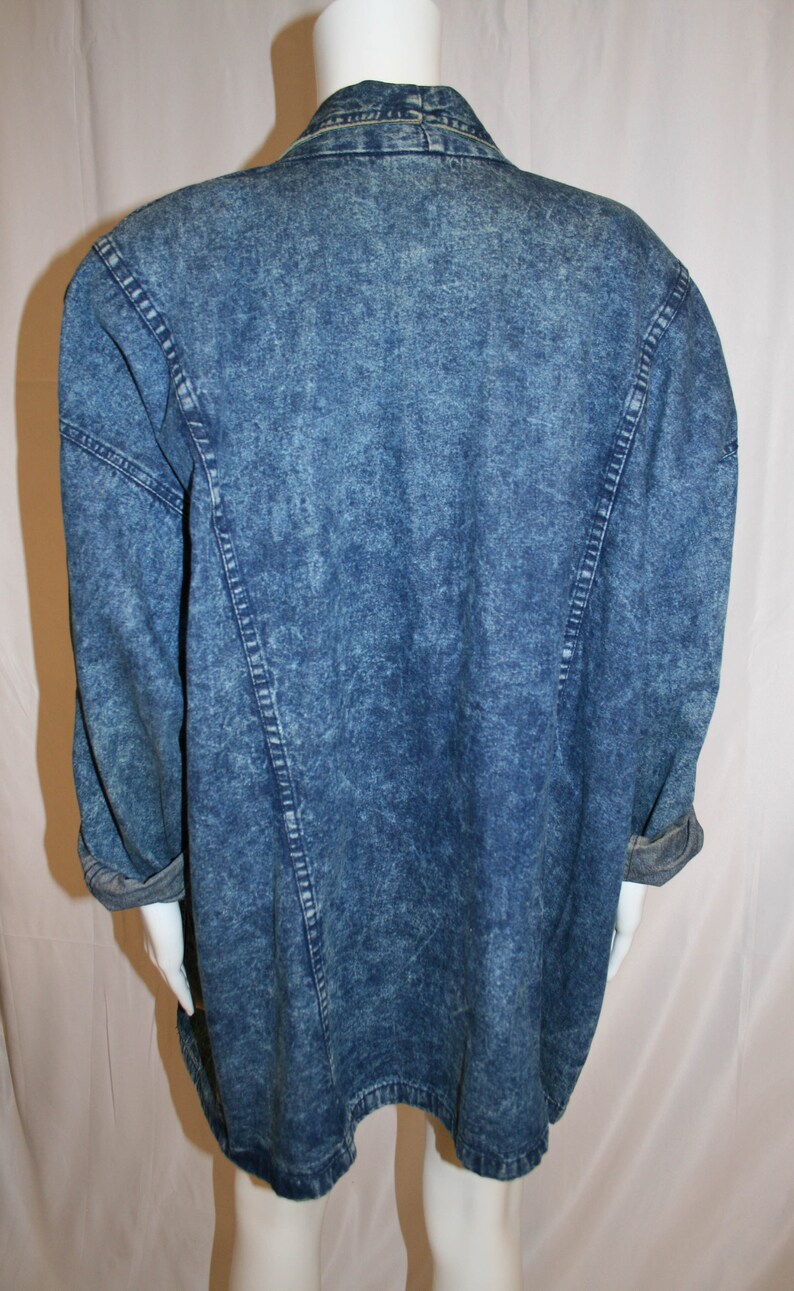 Vintage 1980s Oversized Long Denim Jacket with Conchos image 5