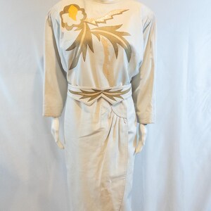1980s Vintage White Leather Dress with Suede and Reptile Appliqué - Small