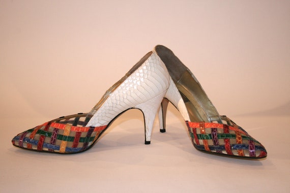 Vintage J. Rene Multi Color Snakeskin Strap Shoe - image 2