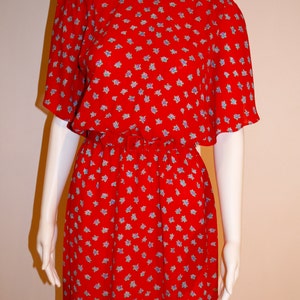 Vintage 70s Red Floral Dress: Flutter Sleeve Midi, Size Small image 2