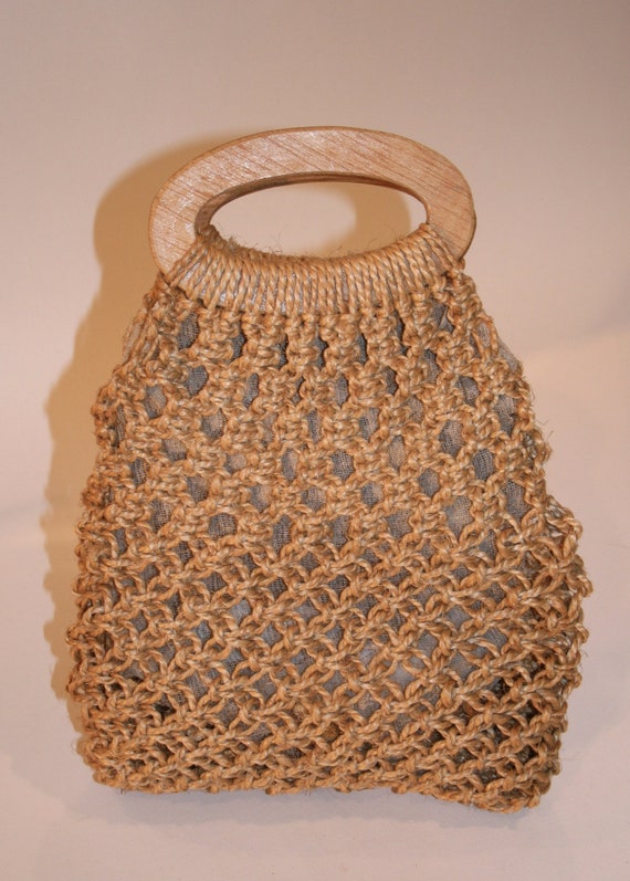 Vintage Crocheted Raffia Summer Purse - Gem