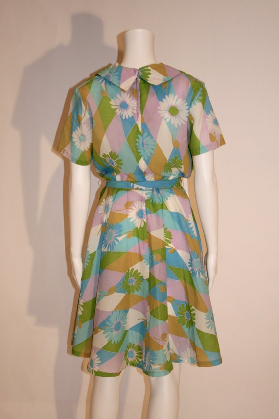 1960s Summer Harlequin Print Swing Dress - image 2