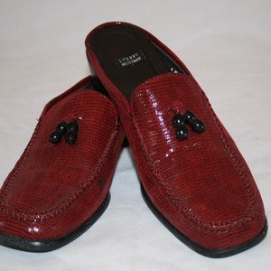 Vintage Stuart Weitzman Red Snakeskin Printed Leather Mules