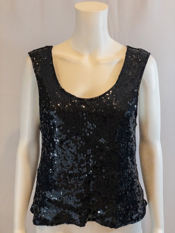 Vintage SCALA Black Beaded, Sequined Tank Top - image 1