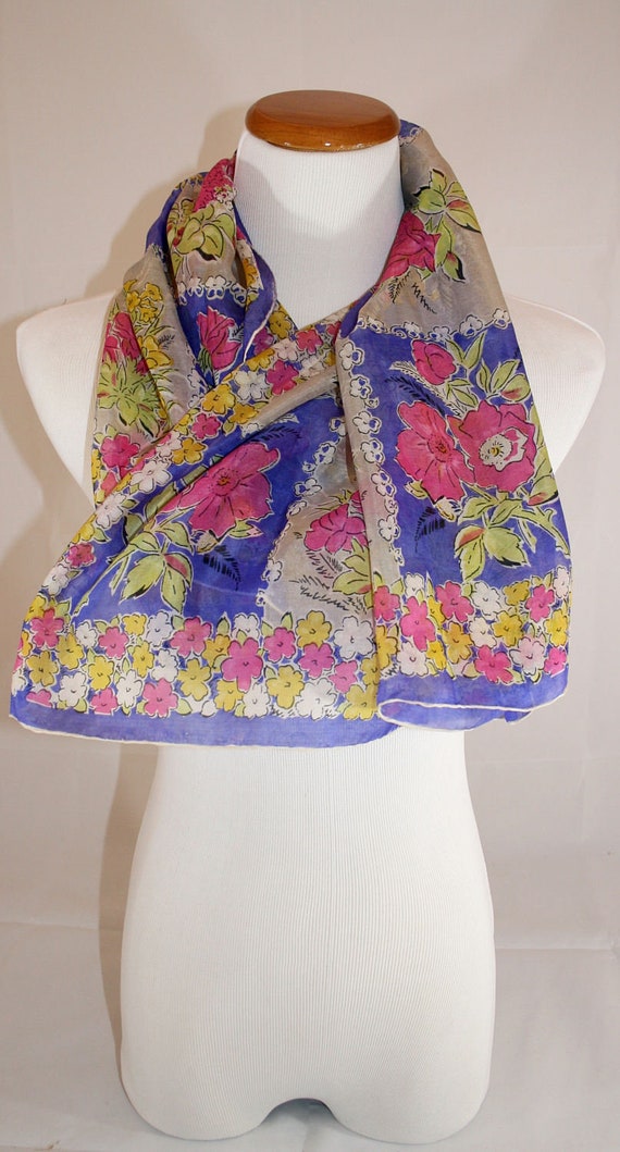 Vintage Spring Floral Silk Scarf