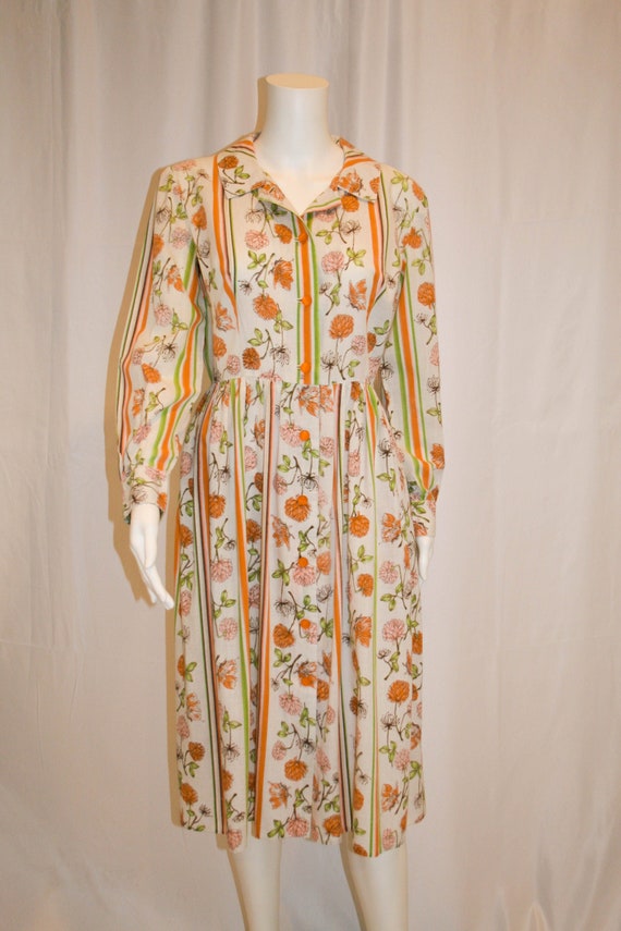 Vintage Floral Shirtwaist Dress, Butterfly Print