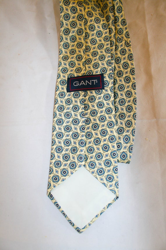 1980s Silk Necktie by Gant in Pale yellow with Bl… - image 3