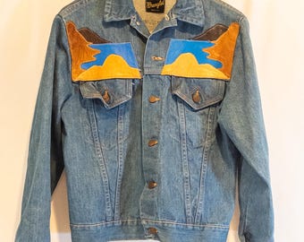 Vintage 1970s Leather Patchwork Denim Wrangler Jacket Lion - Etsy