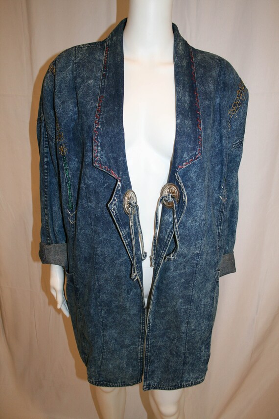 Vintage 1980s Oversized Long Denim Jacket with Co… - image 2
