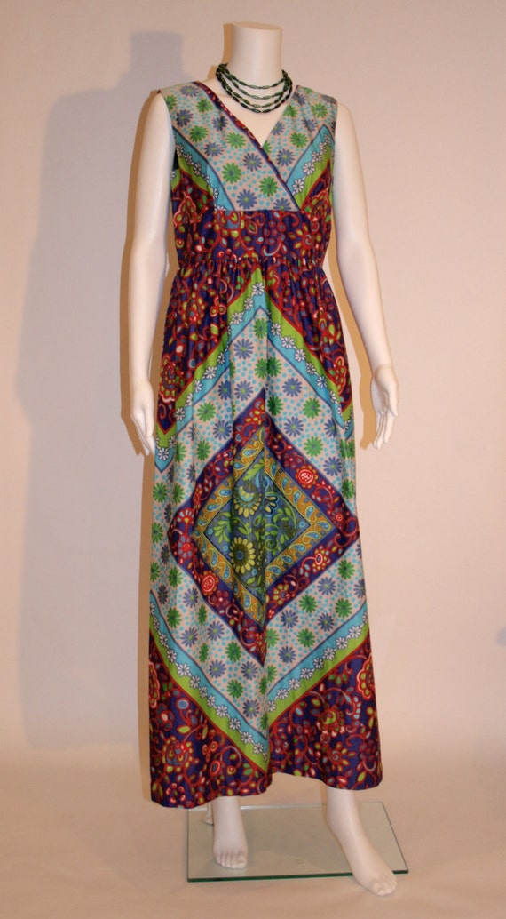 Vintage Mod Printed Maxi Dress, Vintage Hawaiian M