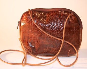 Leather Croc Embossed Cross Body Purse