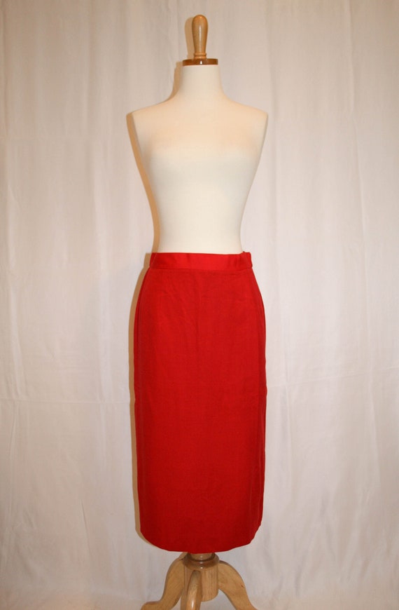 Vintage Flat Pleated Red Pencil Skirt